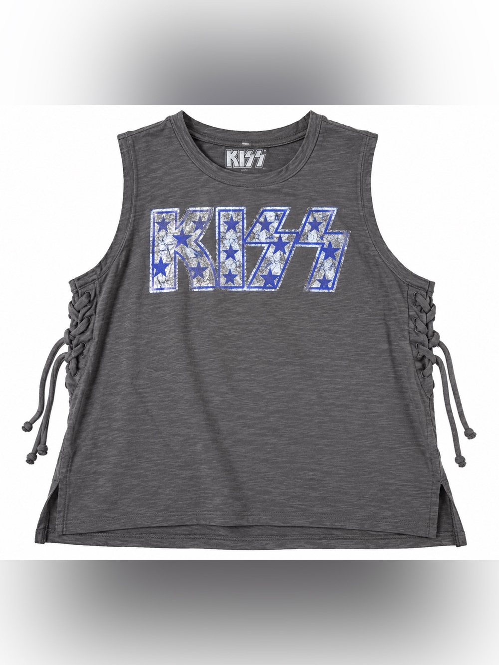 Lucky Brand Girls' Gray KISS Graphic Tank with Blue Star Detail - Size L